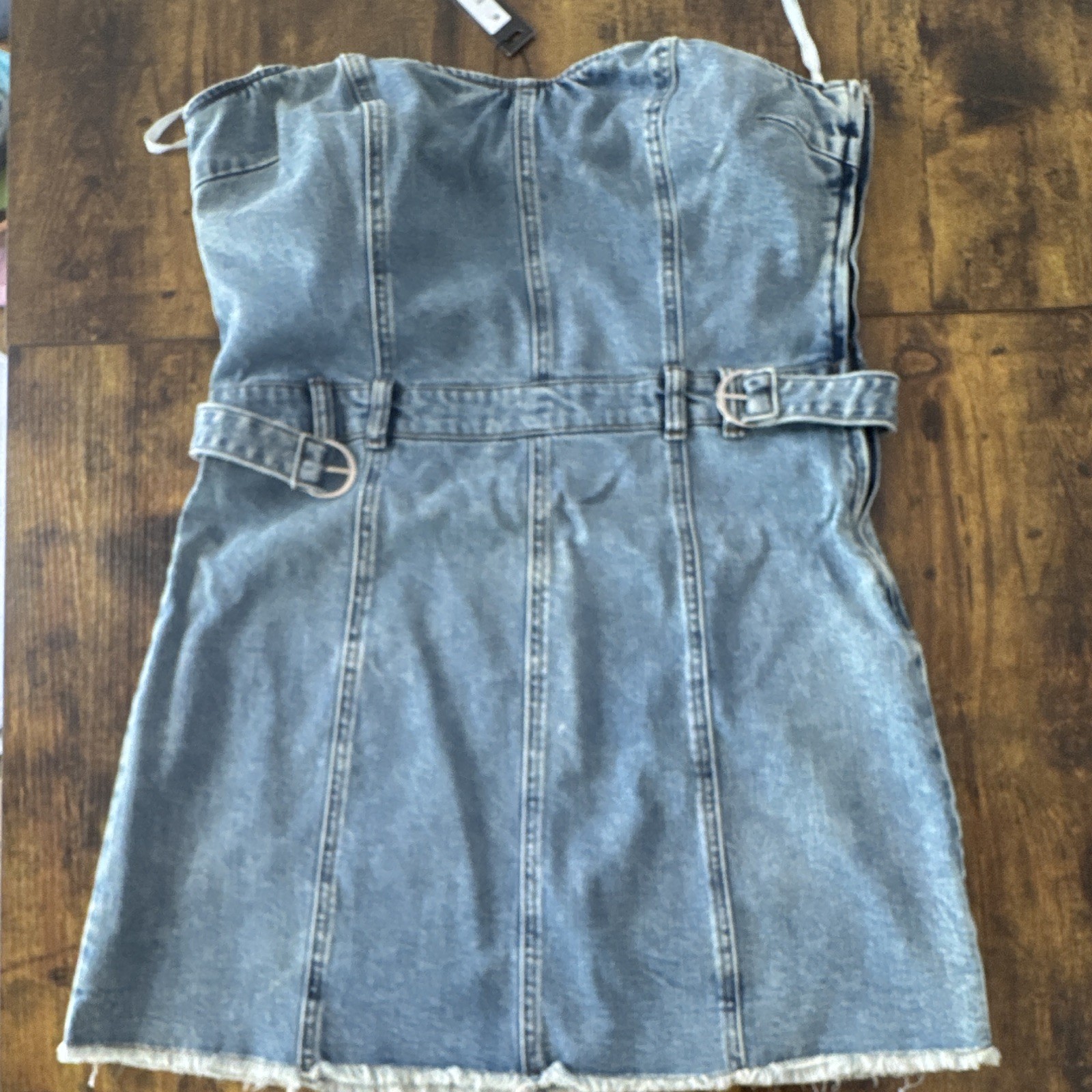Steve Madden Blue Denim Strapless Sweetheart Belted Mini Sheath Dress XL
