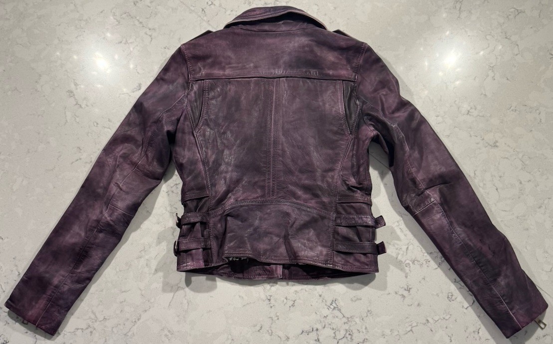 Black Rivet Genuine Leather Moto Jacket Womens XS Purple Distressed Biker Chic