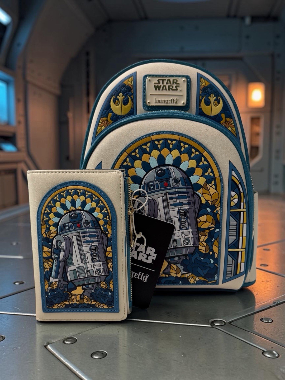 NWT Loungefly Star Wars R2-D2 Stained Glass Mini Backpack & Wallet Set