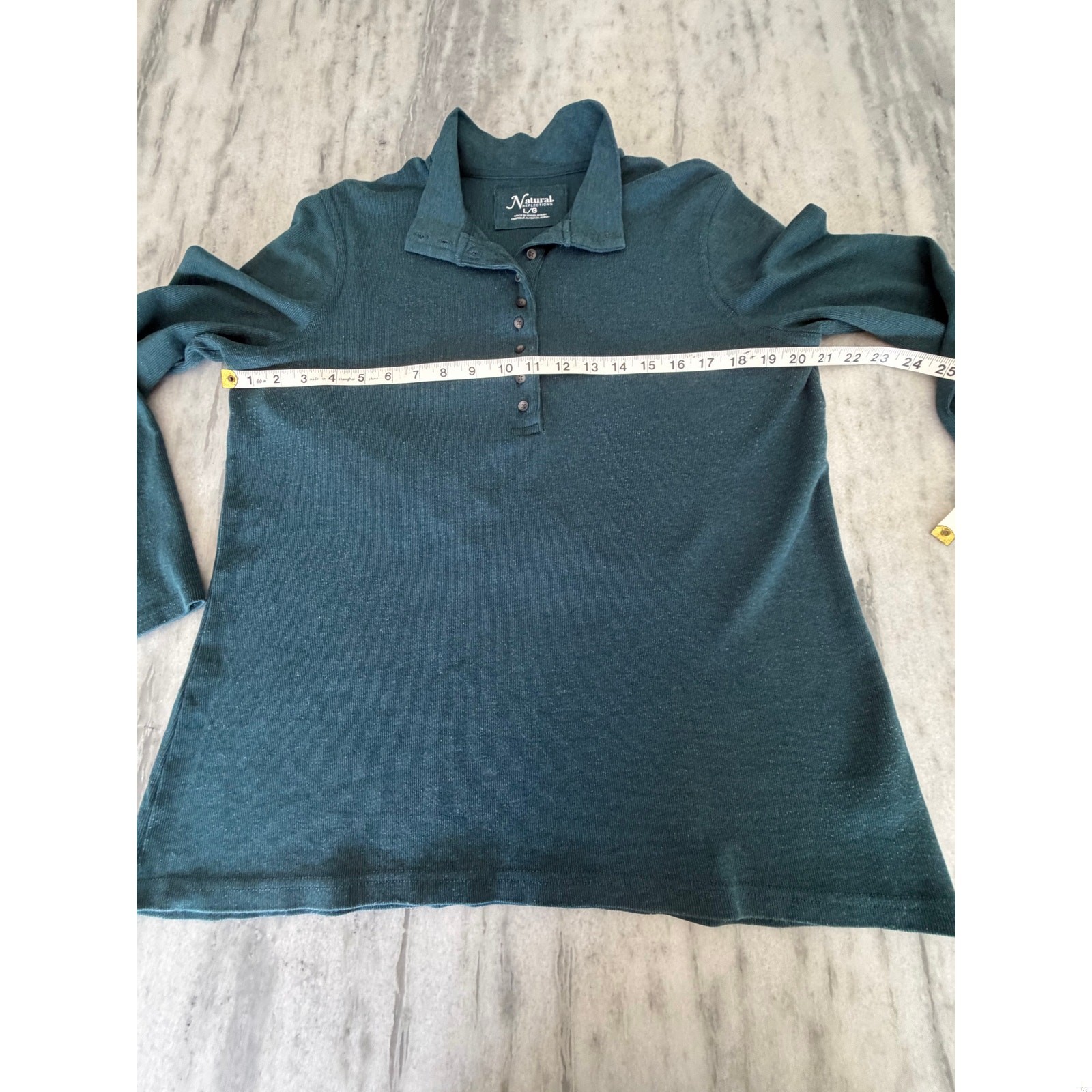 Natural Reflections Dark Teal Blue Henley Knit Top Women Size Large Mock Neck