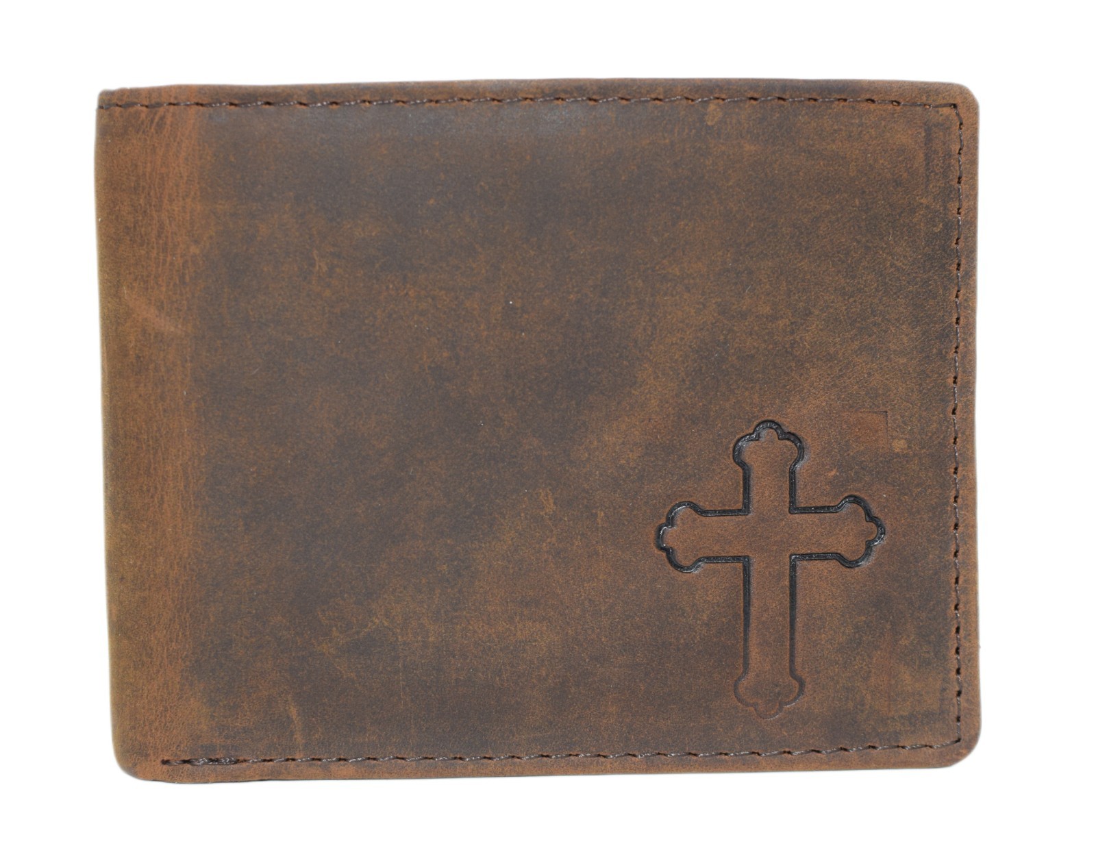 MARSHAL RFID Blocking Cross Vintage Leather Bifold Wallet for Men