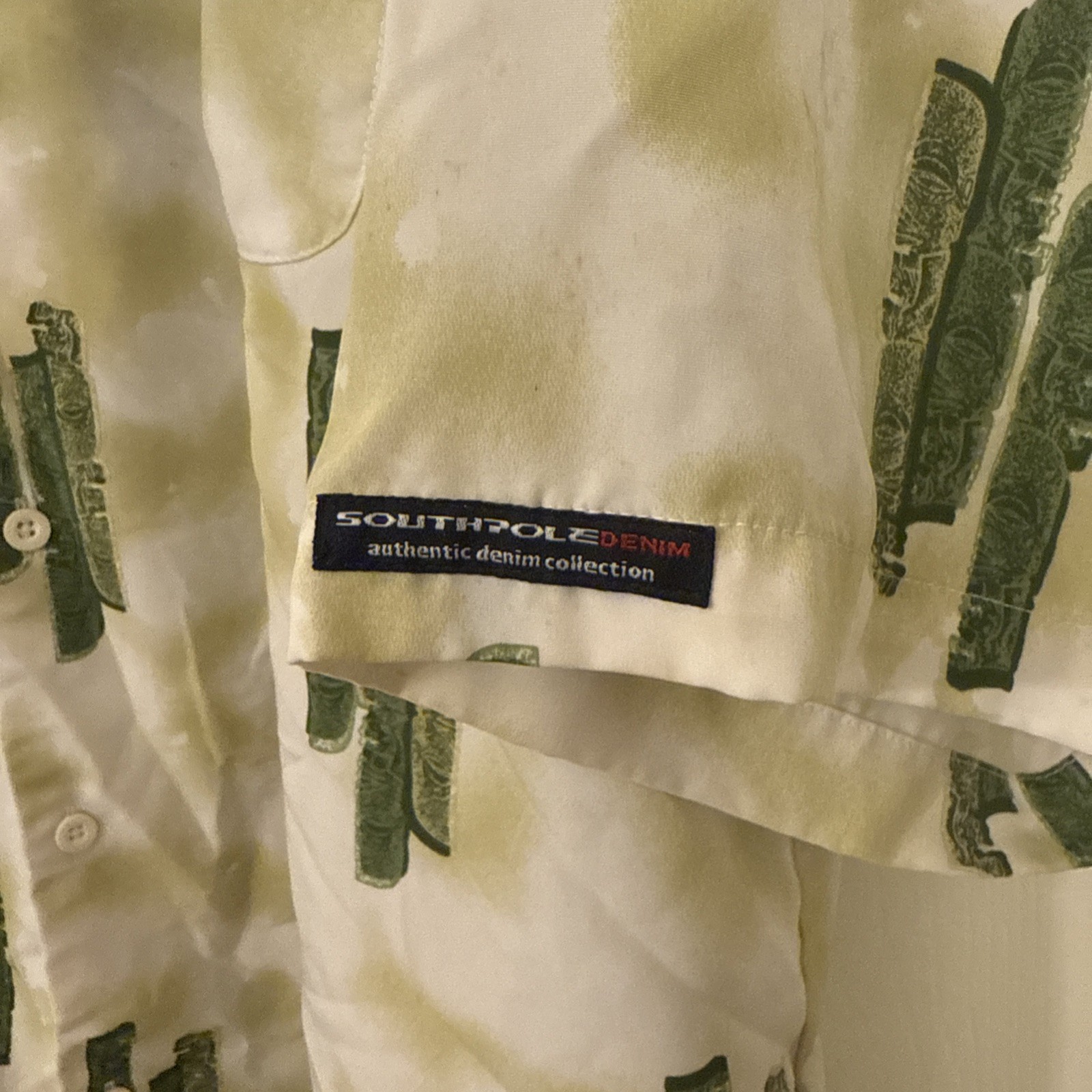 South Pole Shirt Mens XL Green Punk Grunge Hip Hop Graphic Button Up Y2K Nice!