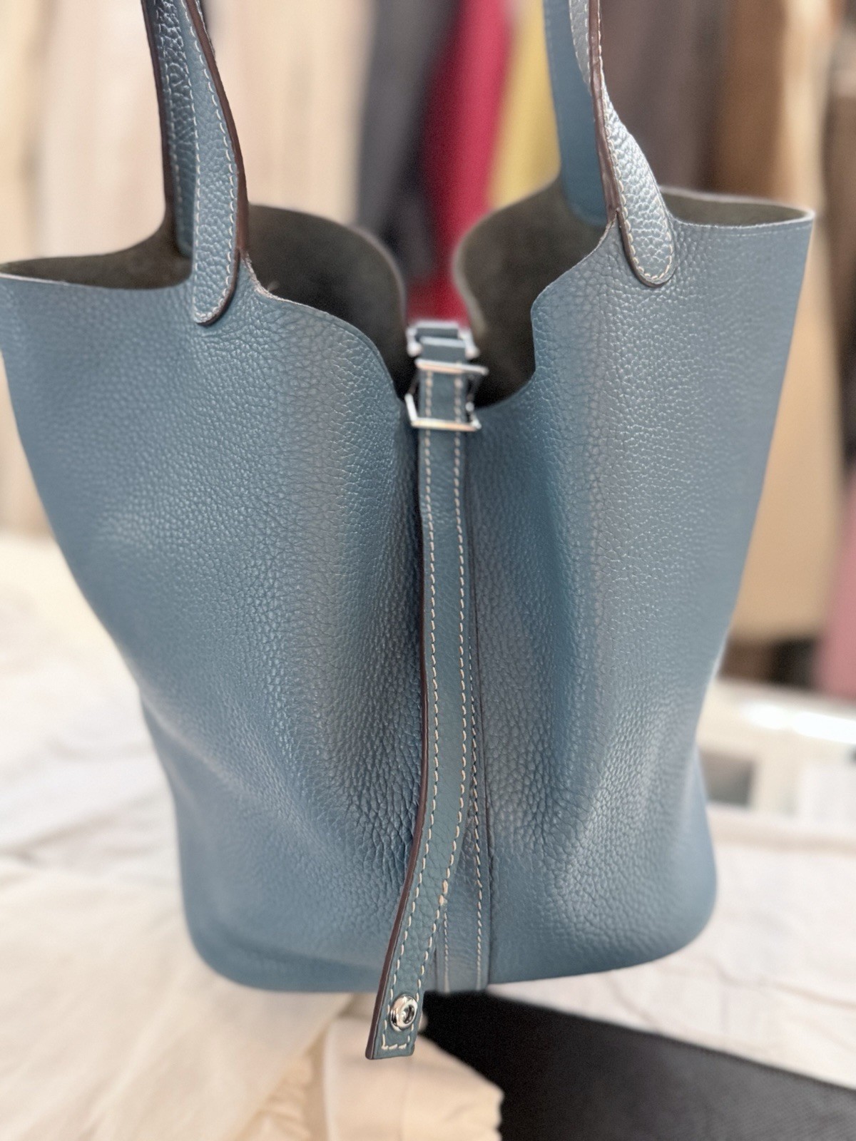 Hermes Picotin 22 Blue Jean C Stamp (2016) Taurillon Clemence