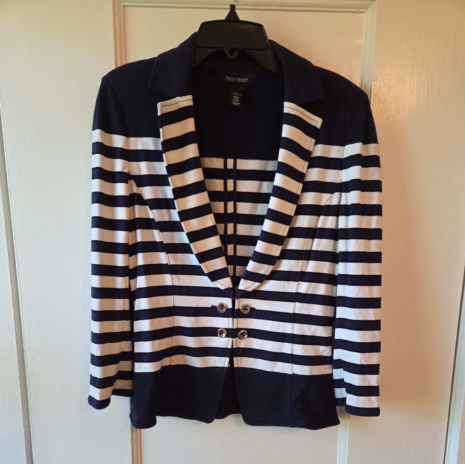White House Black Market Navy And White Striped Blazer Size 6
