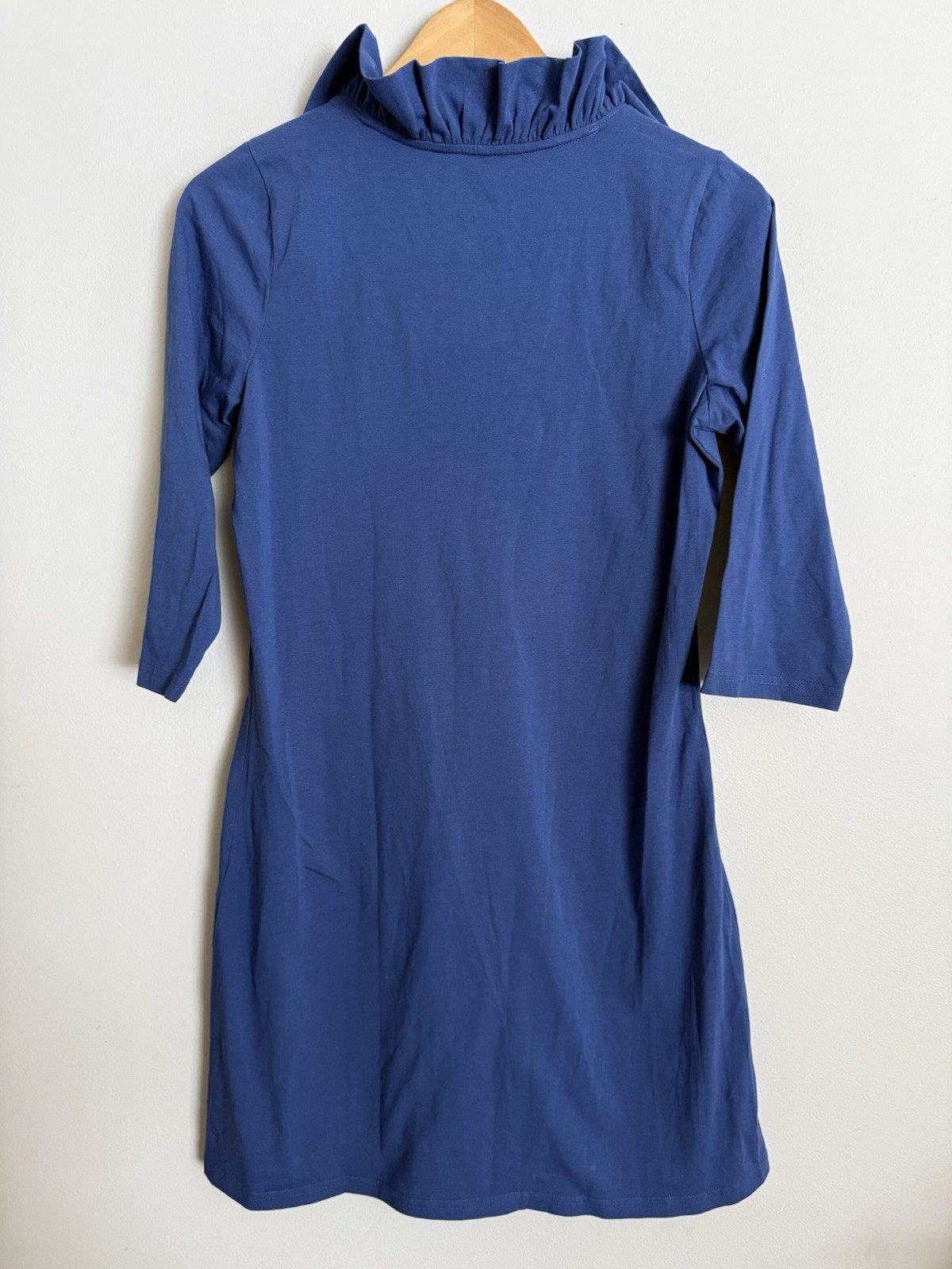 Ana Clare Women’s M Dress Blue 3/4 Sleeve Ruffle Collar Short Dress NEW