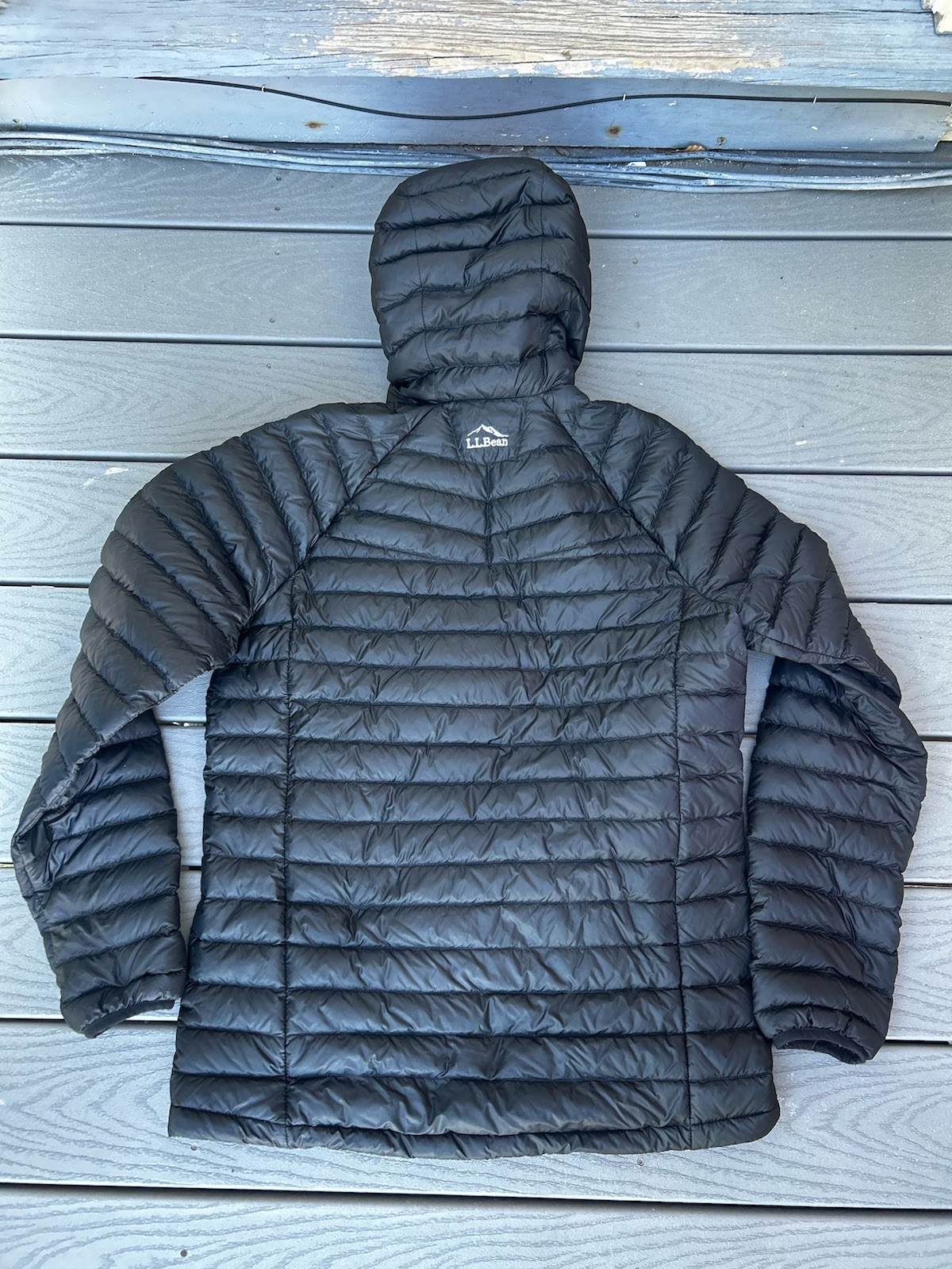 LL Bean Ultralight 850 Down Hooded Jacket Black Size Med T Downtek Pertex Puffer