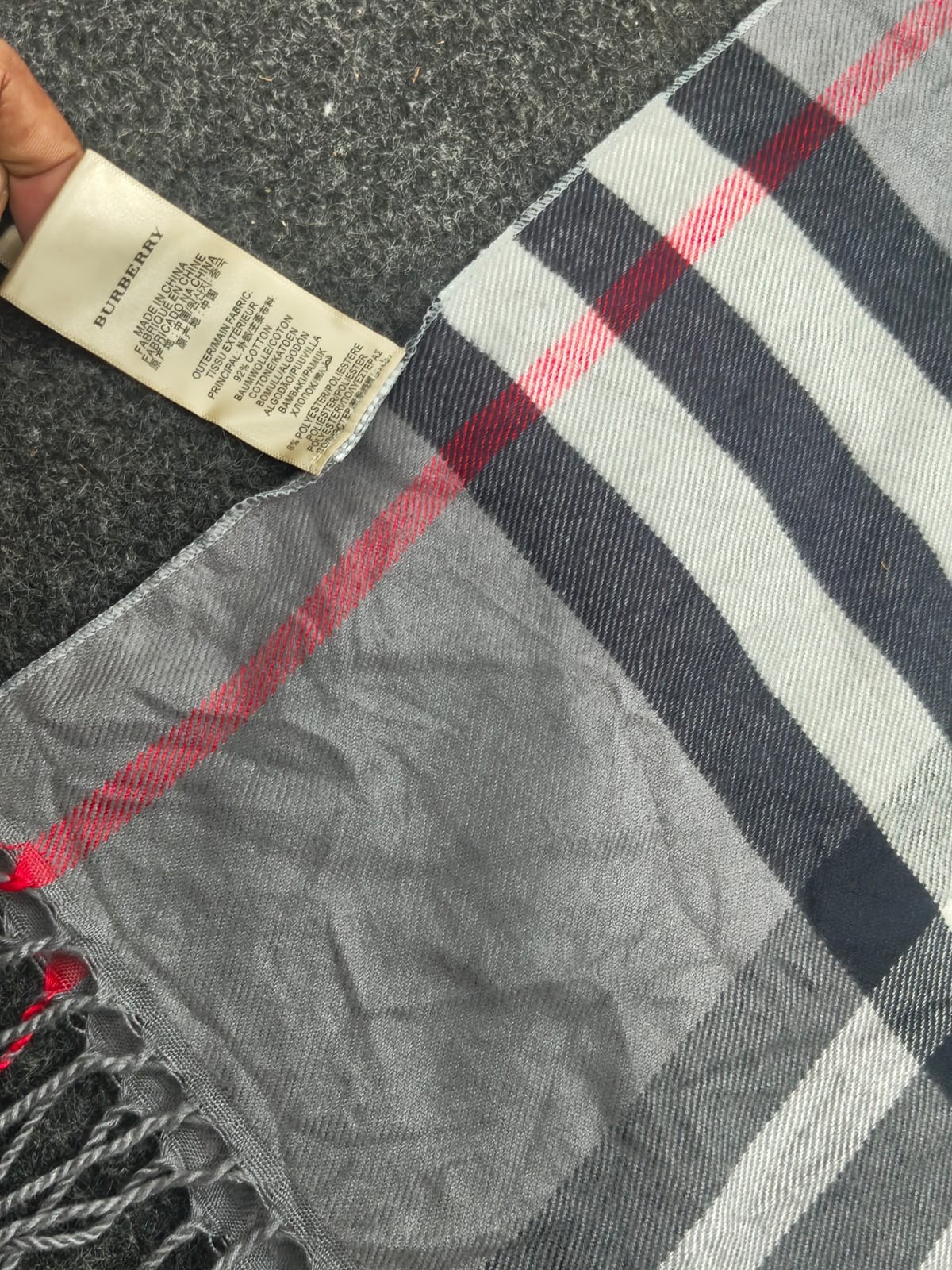 Burberry Brit Scarf Shawl Wrap 92% Cotton 8% Polyester Made in China 2%