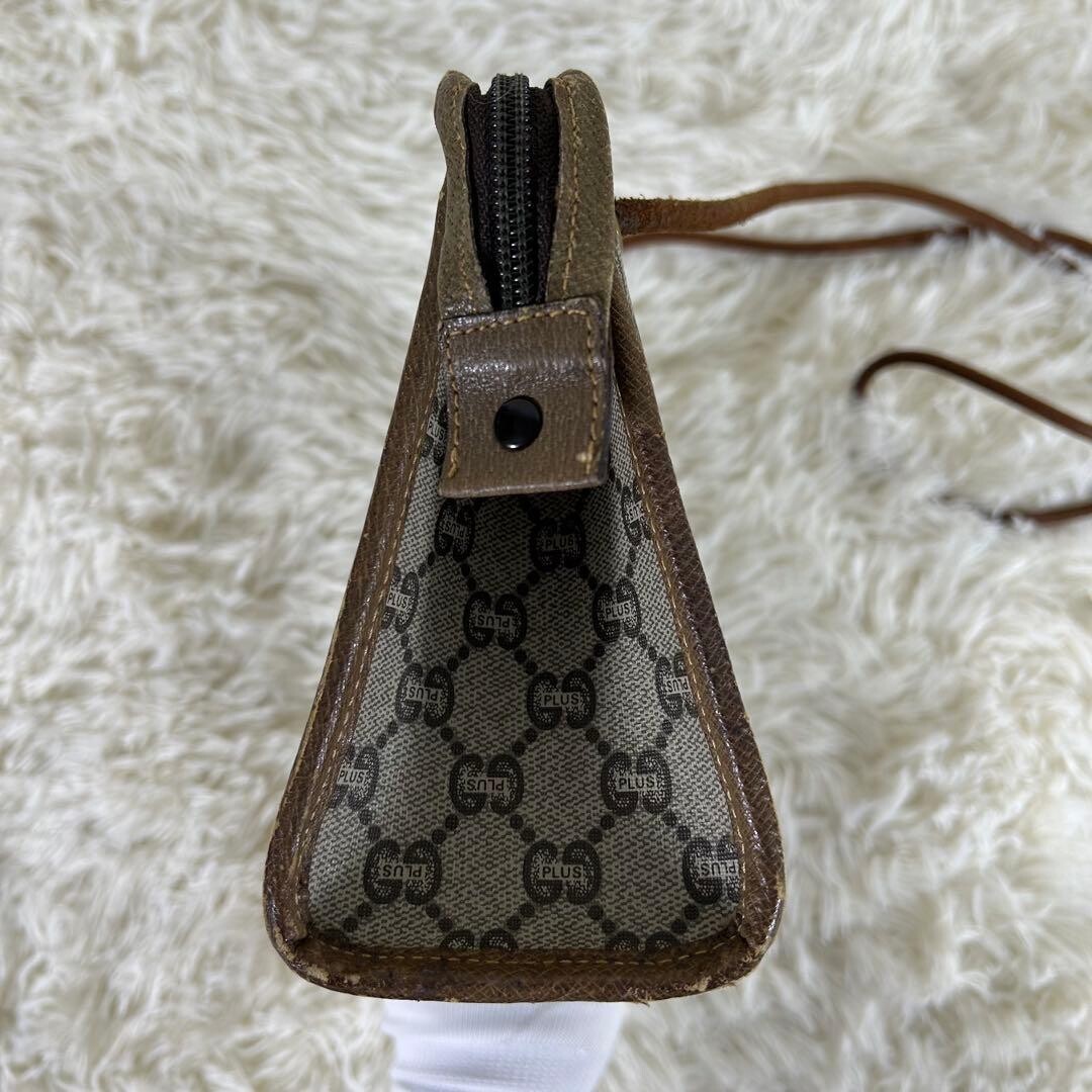 GUCCI Vintage GG Supreme PVC Shoulder Bag Beige Brown Gold Hardware Auth