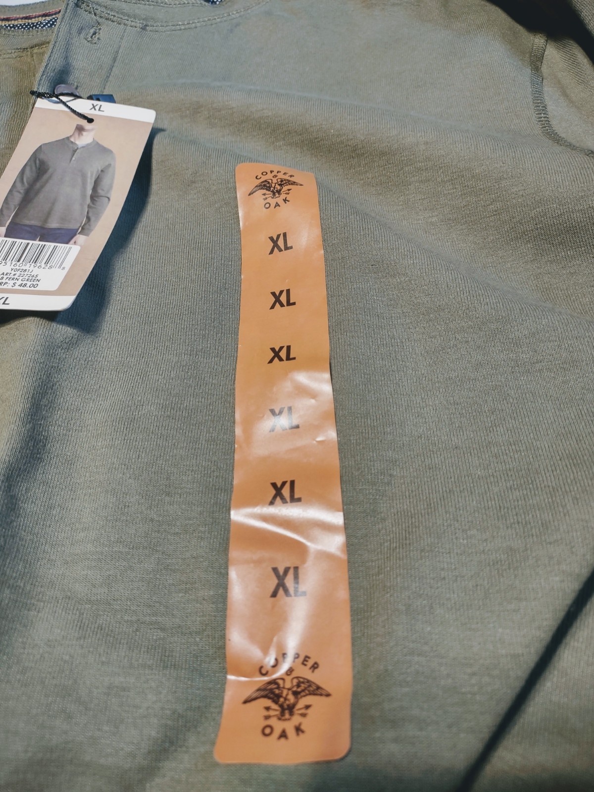 NWT – Copper & Oak Supply – Men’s LS Quarter Button Pullover – Fern Green – XL
