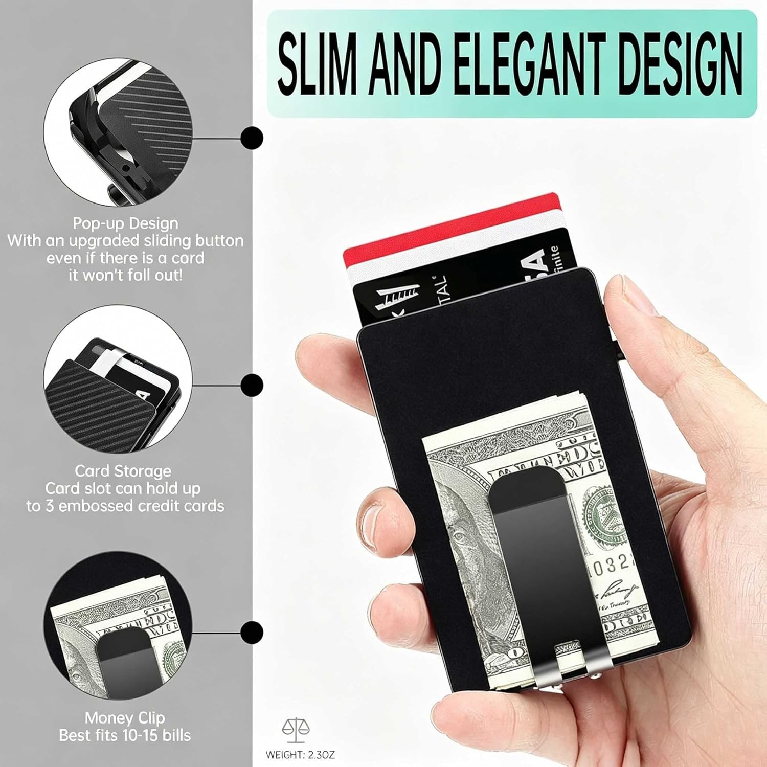 Ultra Thin MagSafe Wallet RFID Blocking Card Holder with Money Clip (Black)