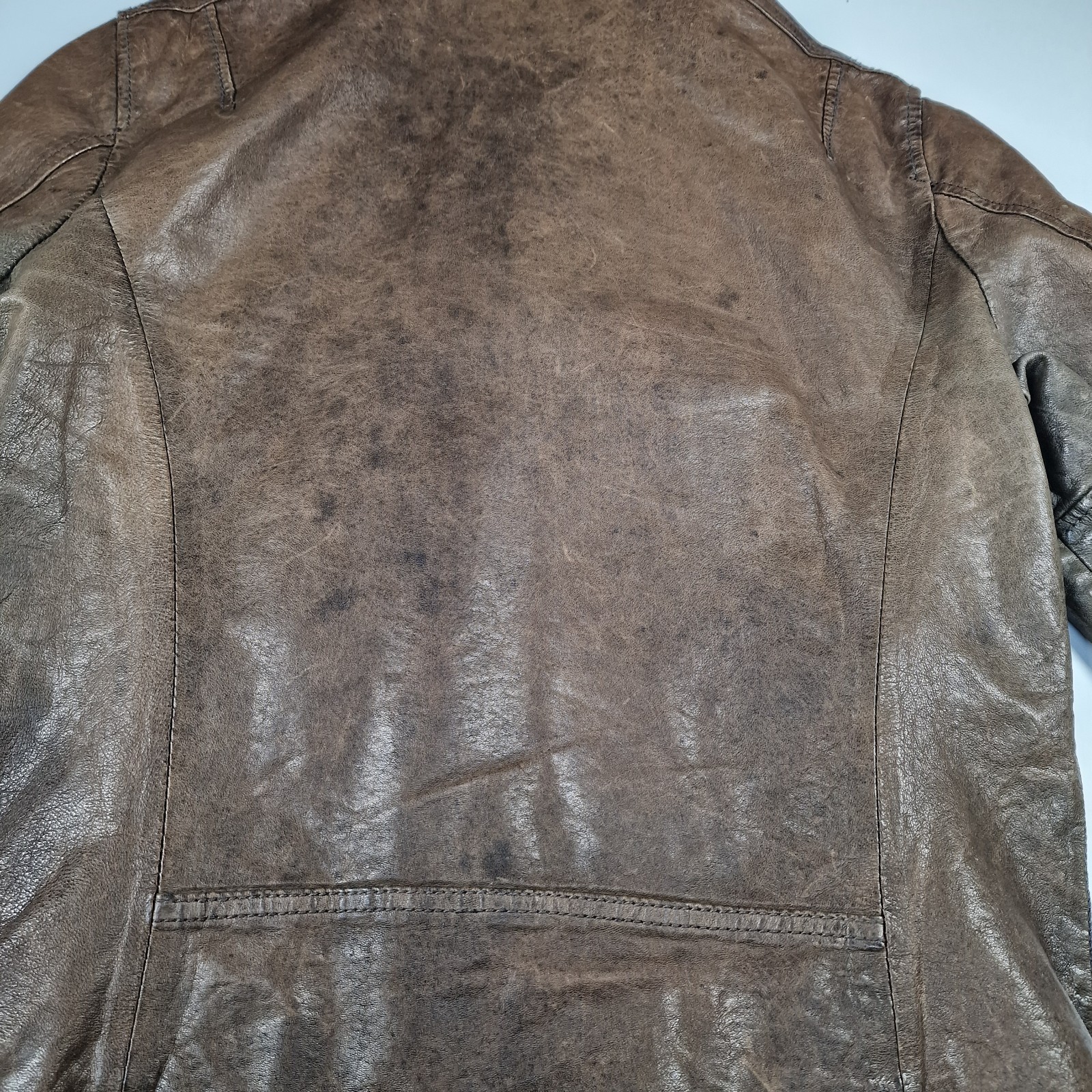 AllSaints Spitalfields Brown Distressed Leather Biker Jacket Mens Medium Pockets