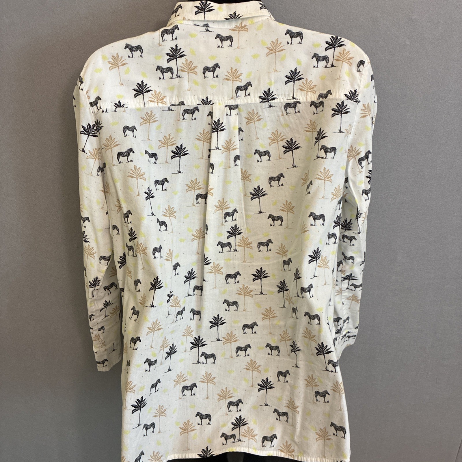 LOFT Safari Zebra Print Button Front Long Sleeve Collared Blouse Large Petite