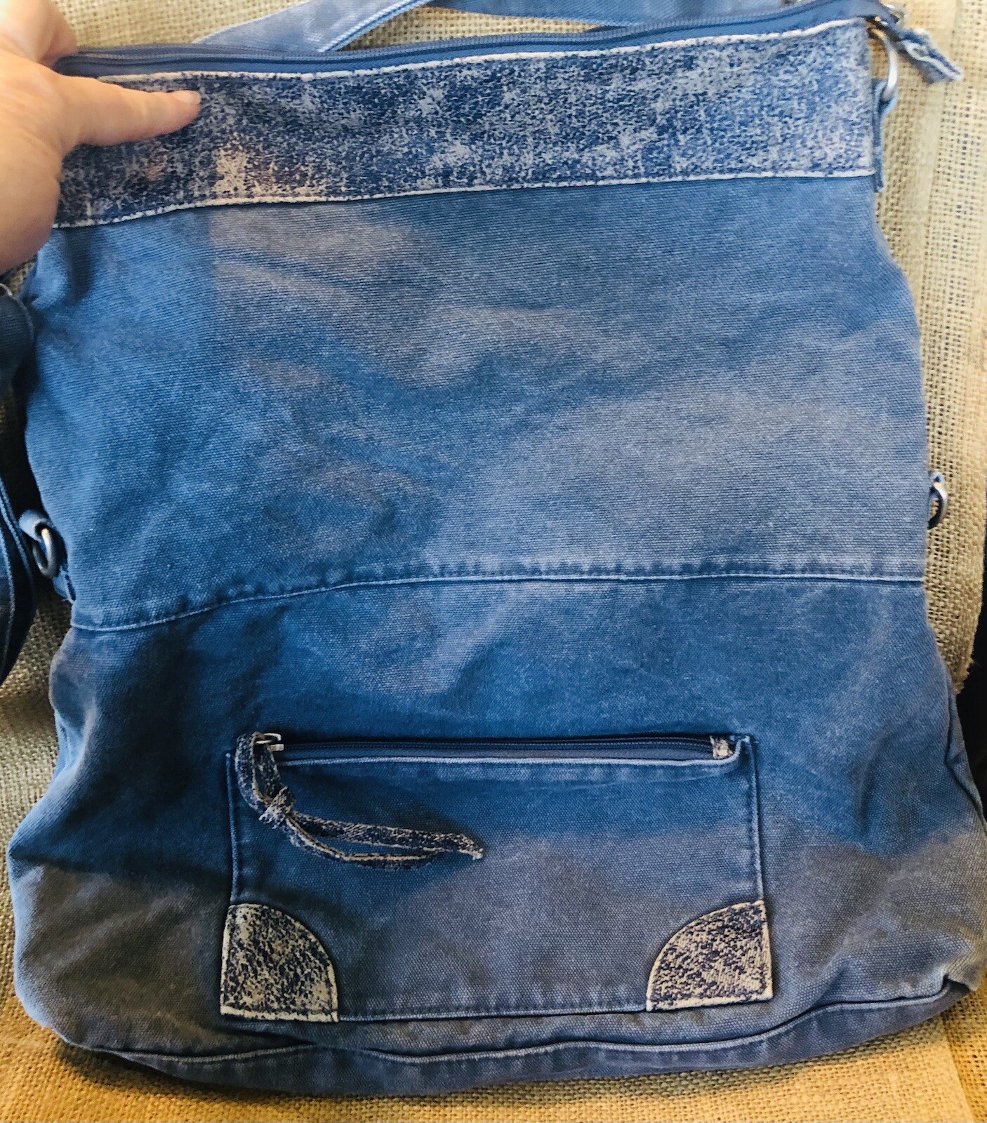 Denim Canvas Shoulderbag Blue Large or crossbody pockets Sturdy