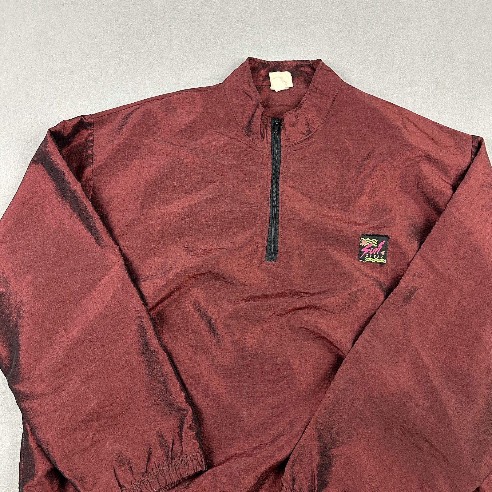 Vintage Surf Style Jacket Men 2XL Red 1/4 Zip Windbreaker Pullover Retro XXL