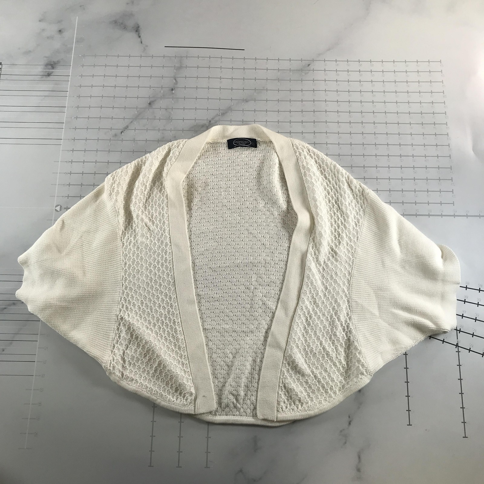 Magaschoni Sweater Womens 1 White Cotton Open Knit Shrug Short Sleeve Dolman