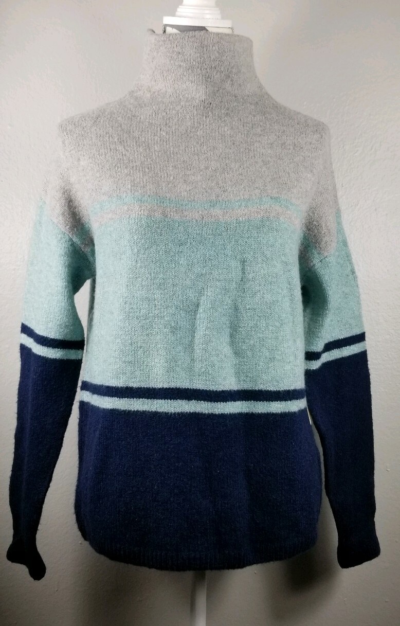 C&C California Sz M High-Neck Pullover Sweater Stripe Gray Blue Colorblock