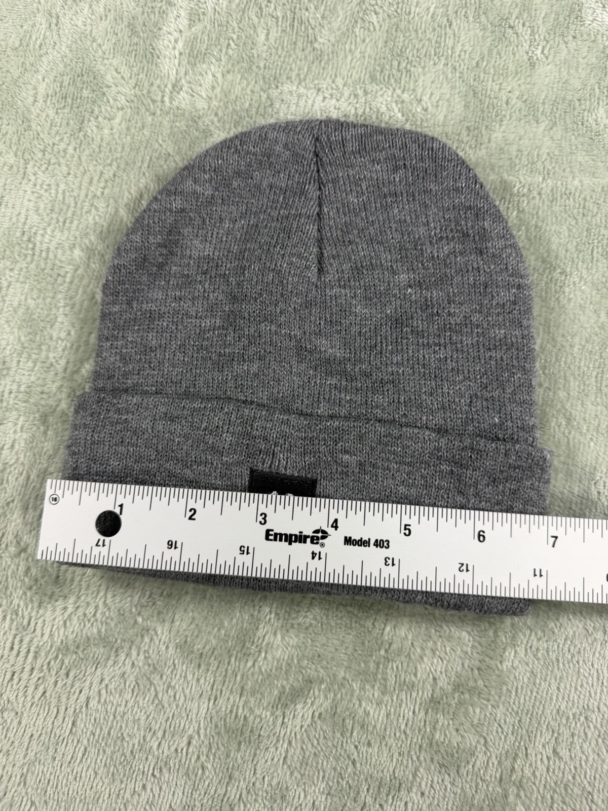 Gray Cuffed Beanie Hat Solid One Size Unisex Youths Smiley Face Patch
