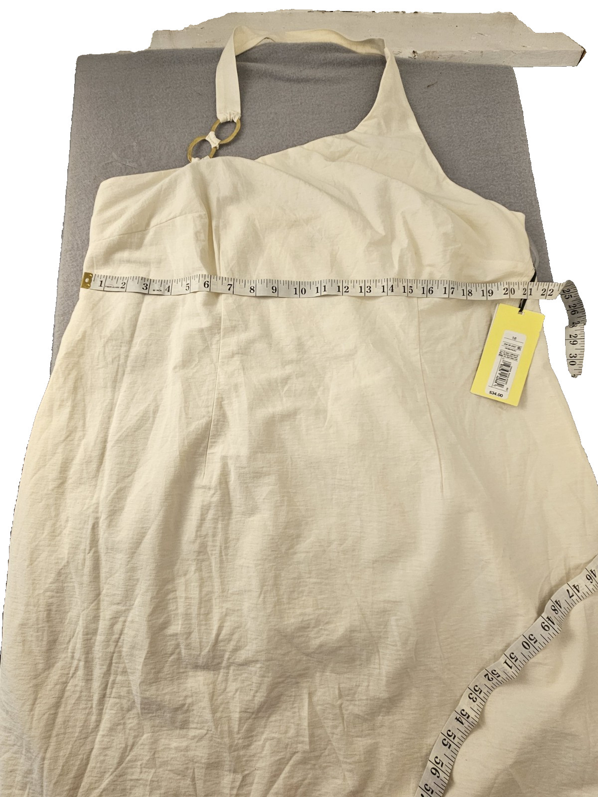 Jenee Naylor Future Collective size 18 cream knee high over shoulder dress