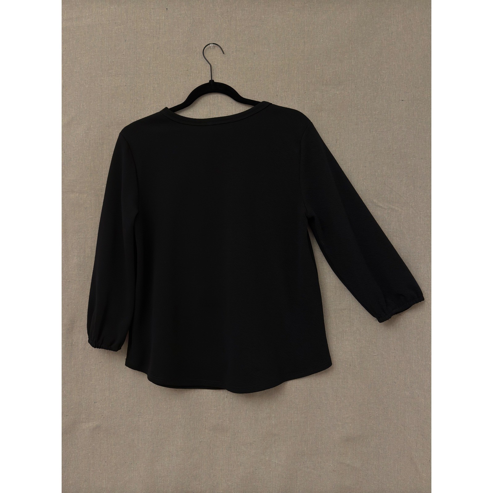 Moa Moa Black Keyhole Neck Blouse Textured 3/4 Sleeve Top – Large