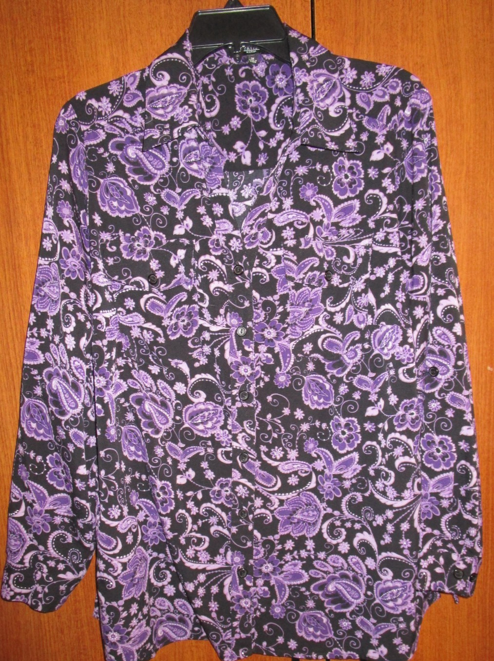 Notations Purple Black Blouse Sz 1X Polyester & Spandex Bust 46 Length 27.5 in