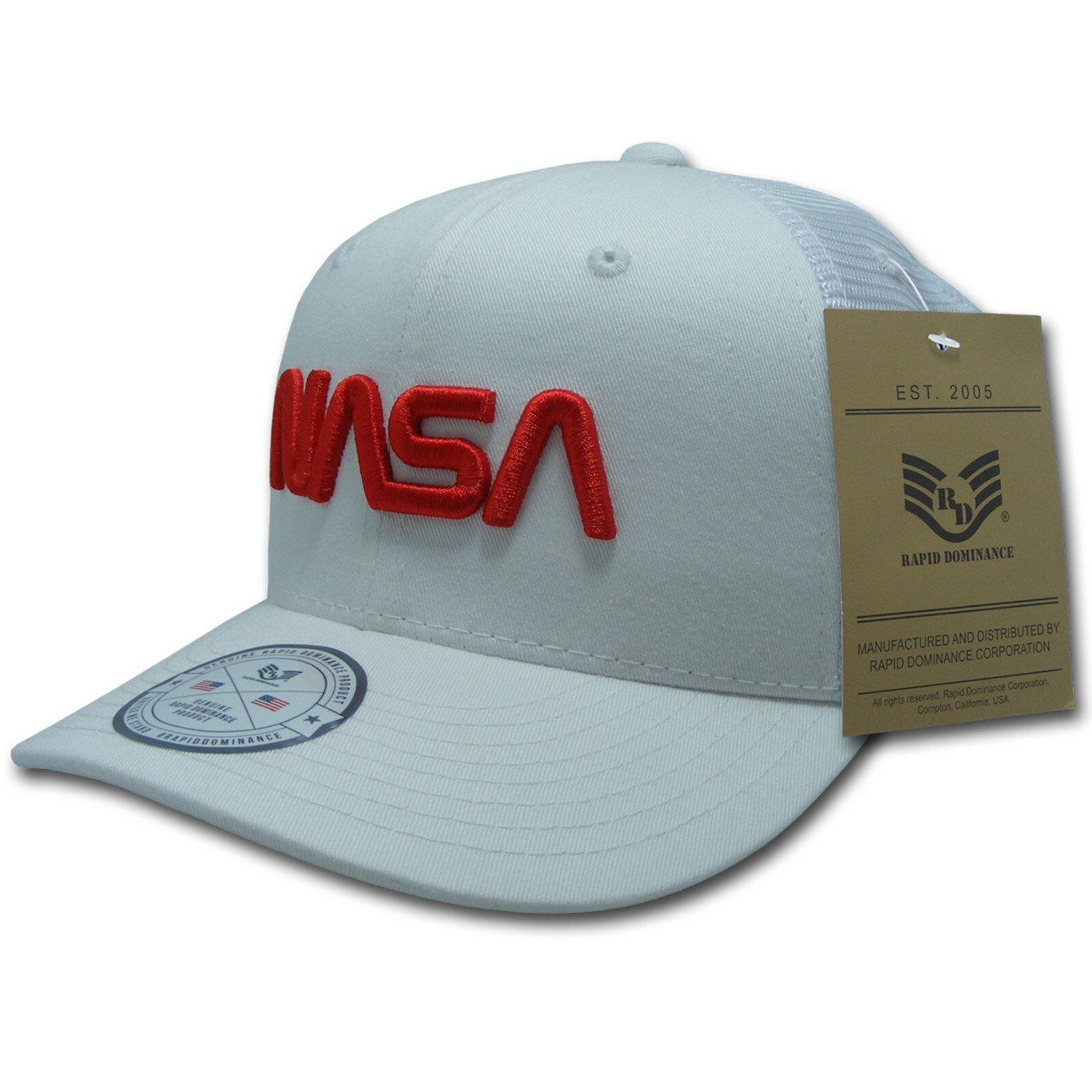 NASA Worm Logo Insignia Structured Space Mesh Trucker Baseball Cap Hat – White