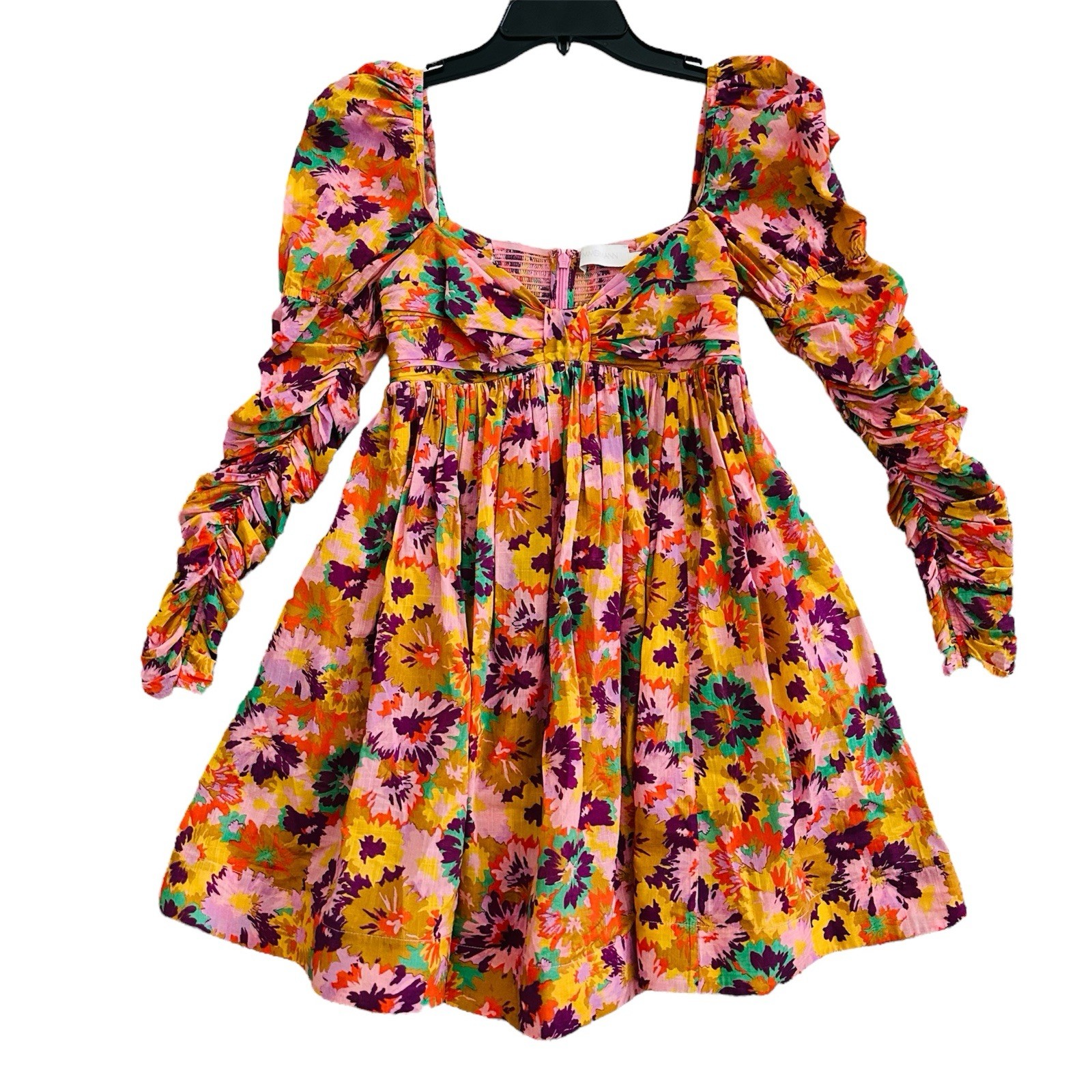 Zimmermann Violet Twist Front Mini Dress in Mustard Multi Floral Size 0P | US 2P