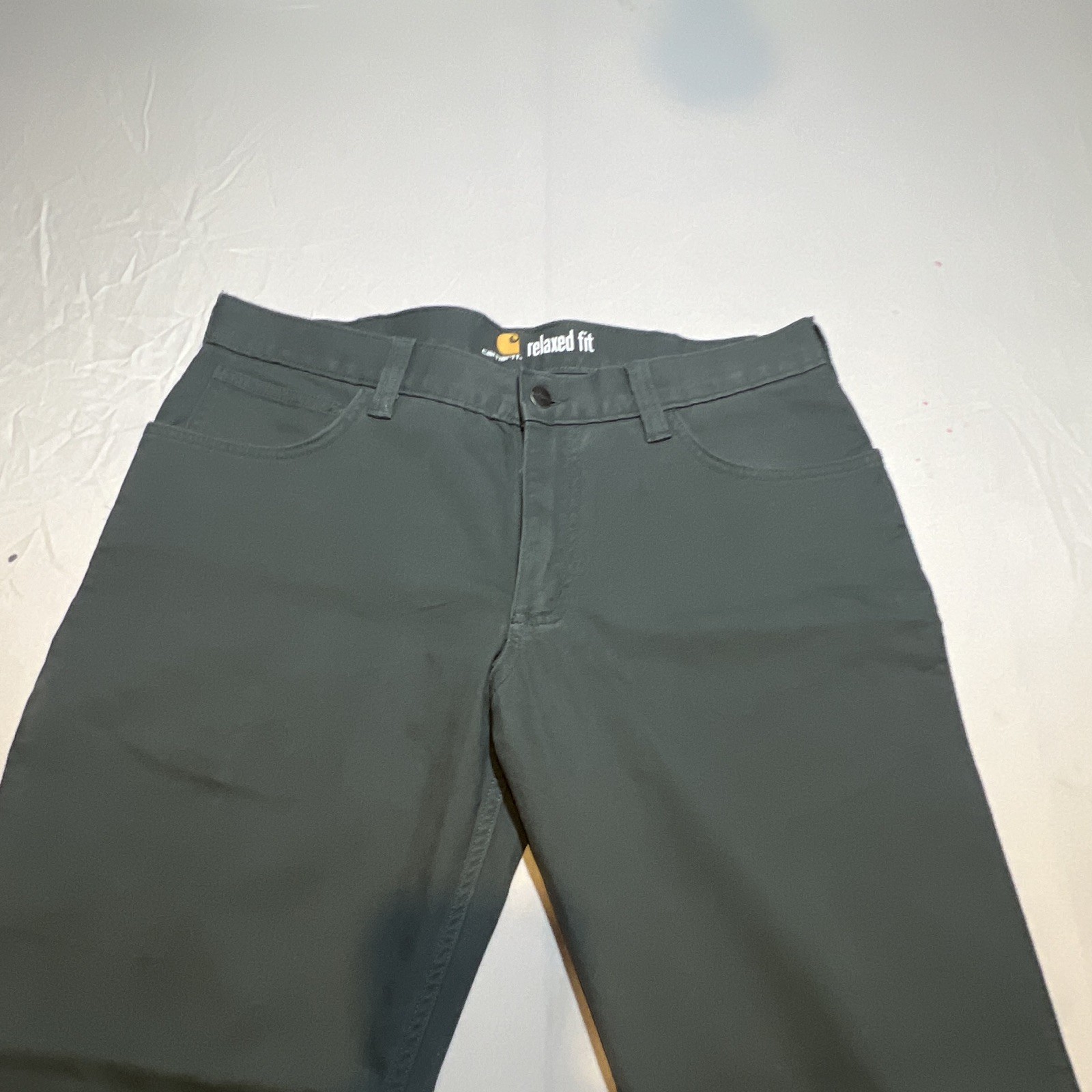 Carhartt Rugged Flex Green Stretch Canvas Work Pants Relaxed Straight 34×32