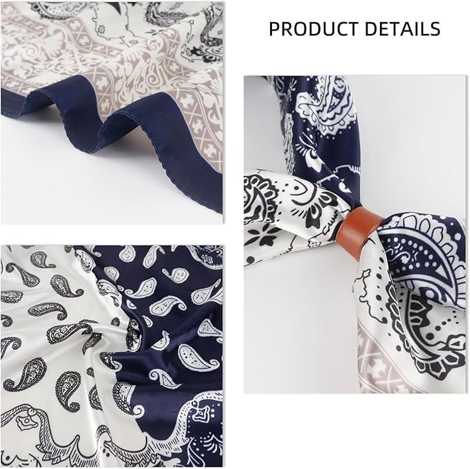 35 In Wild Rag Cowboy Bandana Scarves For Men Large Neckerchief Silk Blue Beige