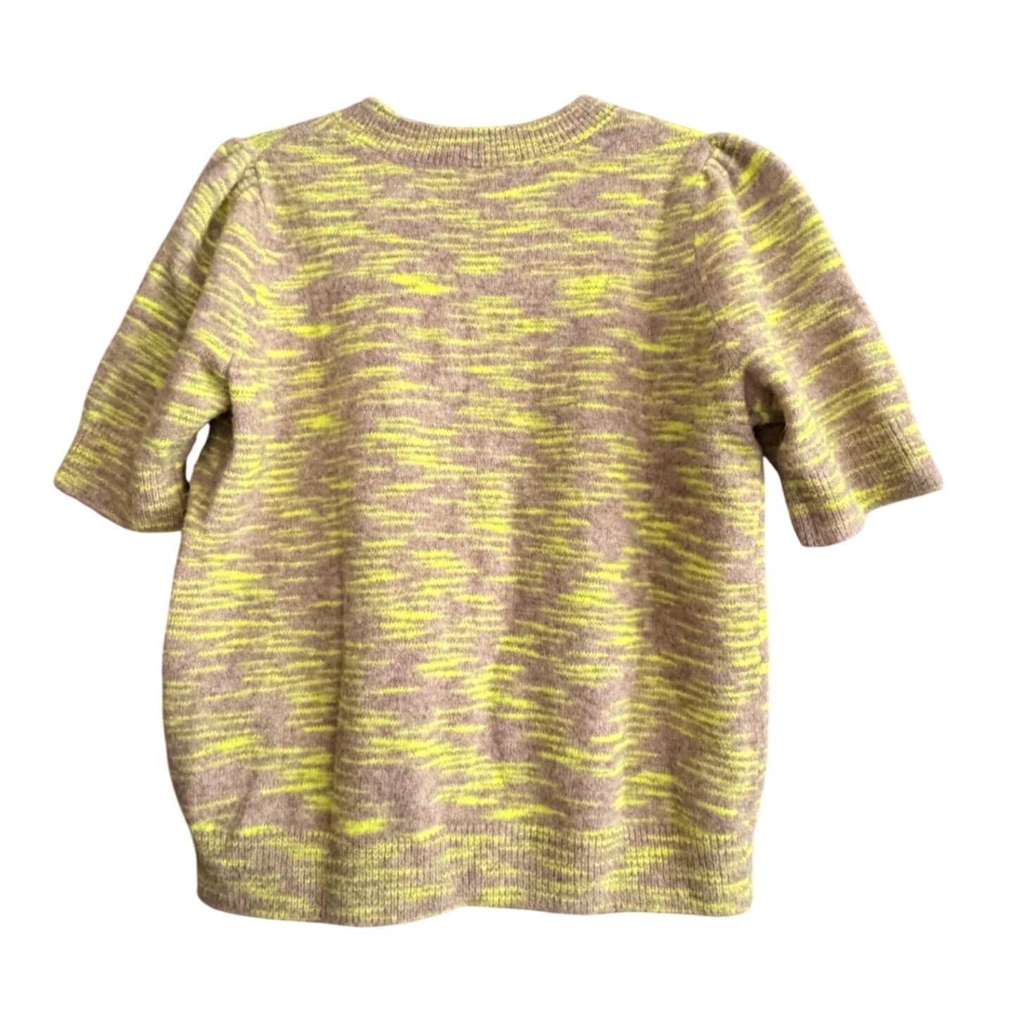 COS Alpaca Wool Blend Space Dye Short Sleeve Sweater Lime Green Taupe Medium