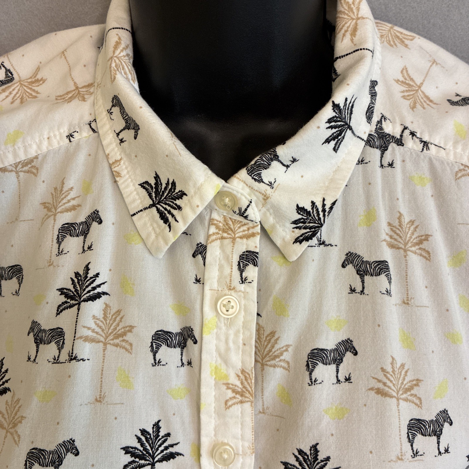 LOFT Safari Zebra Print Button Front Long Sleeve Collared Blouse Large Petite