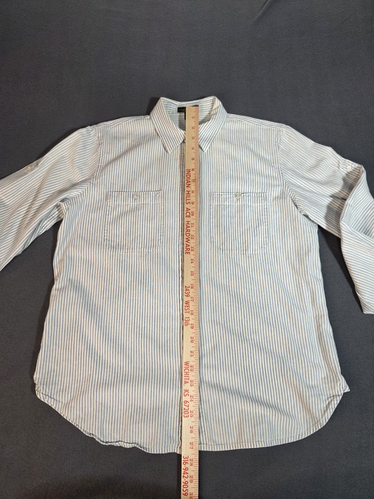 Ralph Lauren Jean Co. LRL Button Up Long Sleeve Shirt Blue Cream Sripes Large J9