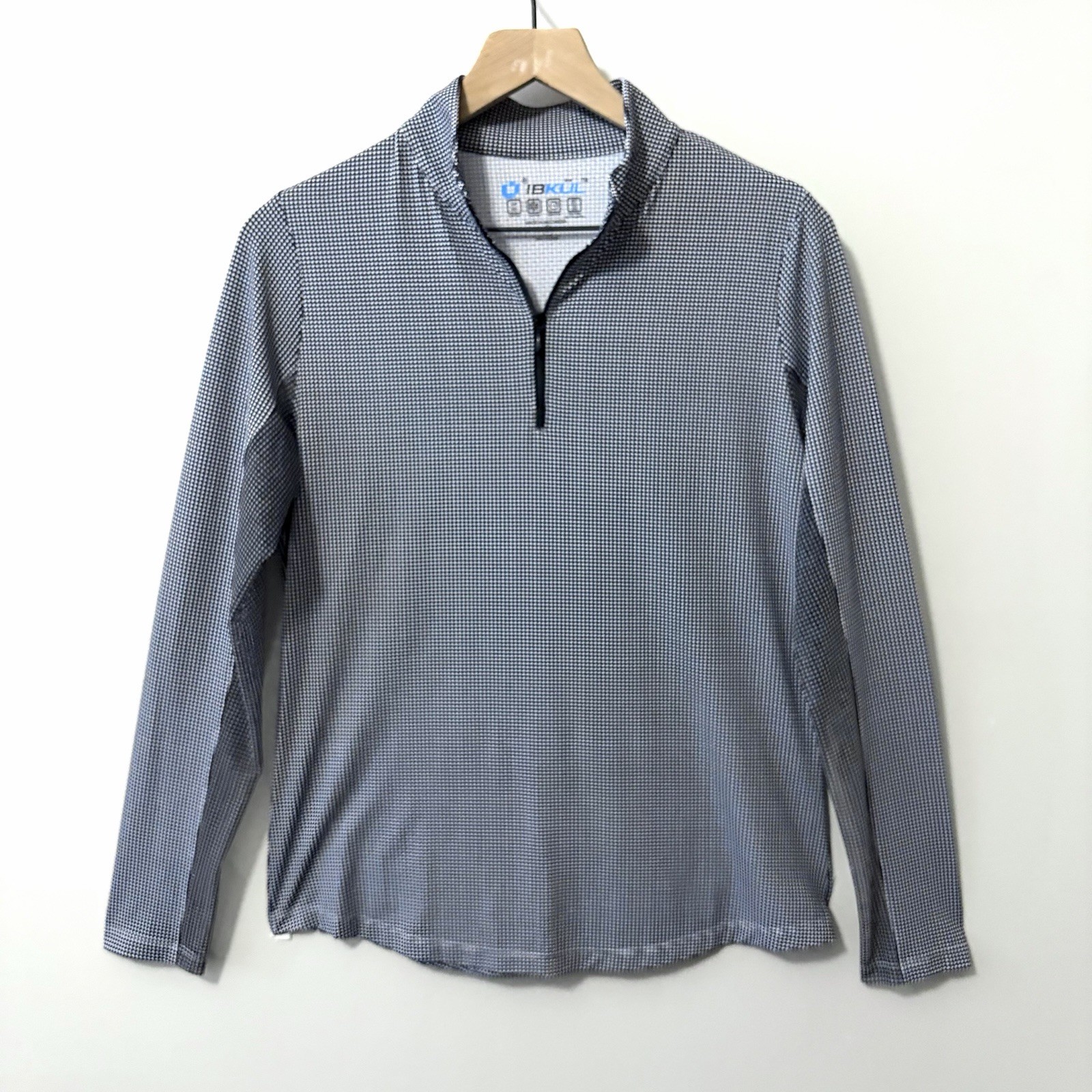 IBKUL Long Sleeve Mock Neck Top Black Gingham Mini Check Print Size Medium