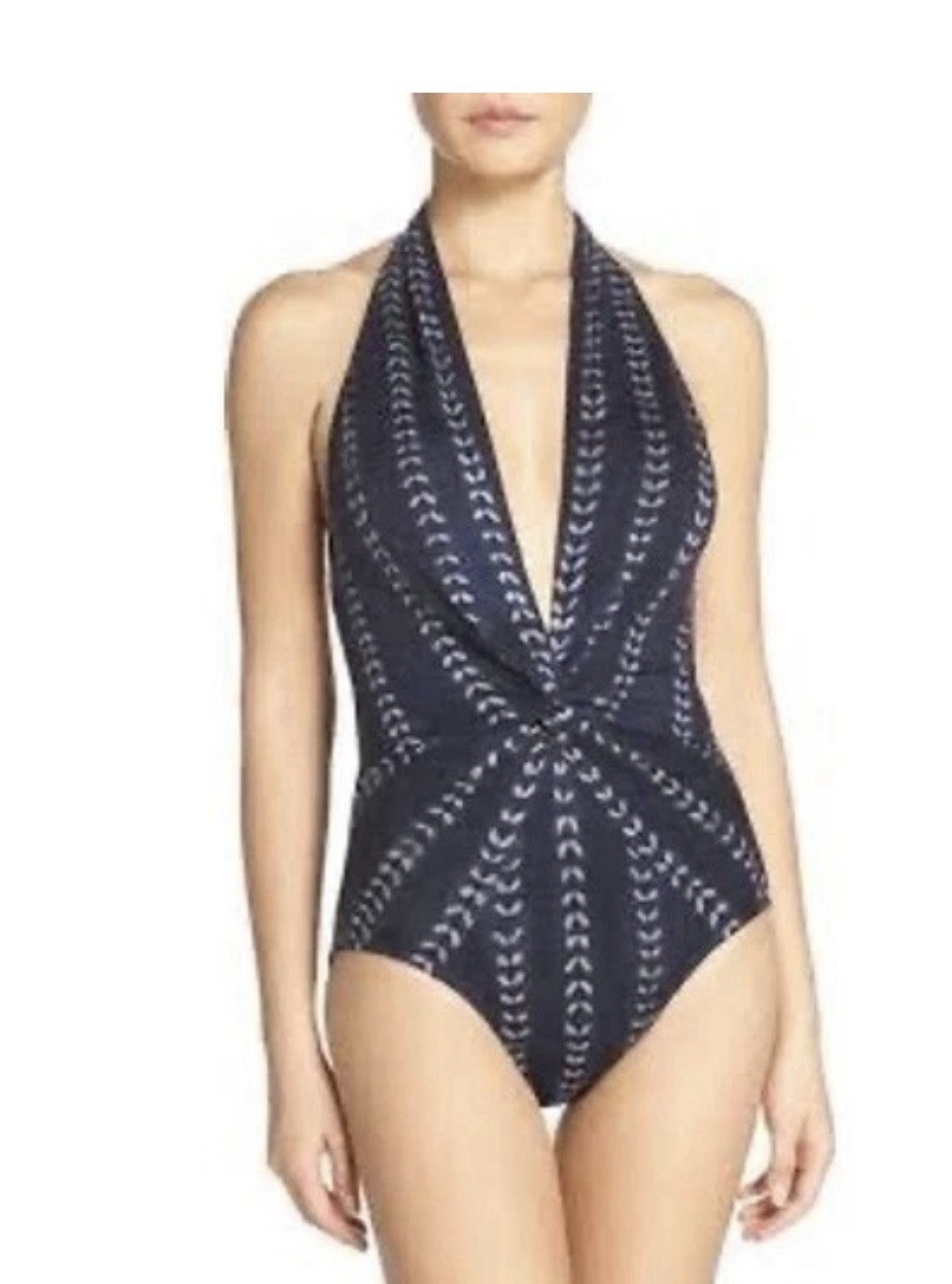 Robin Piccone Navy Blue Imani Halter One Piece Swimsuit, Size 10