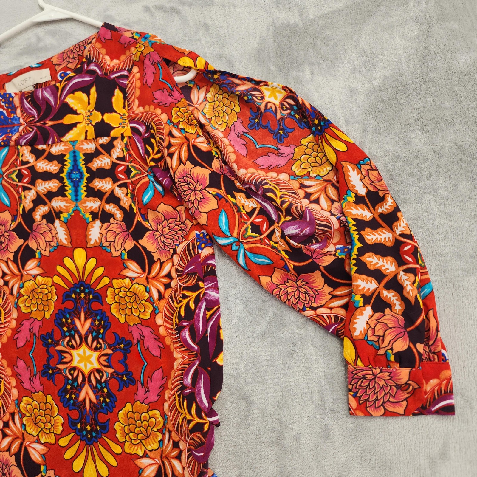 NEW LOFT Top Womens XSP PETITES Multicolor Floral Boat Neck Long Sleeve Blouse