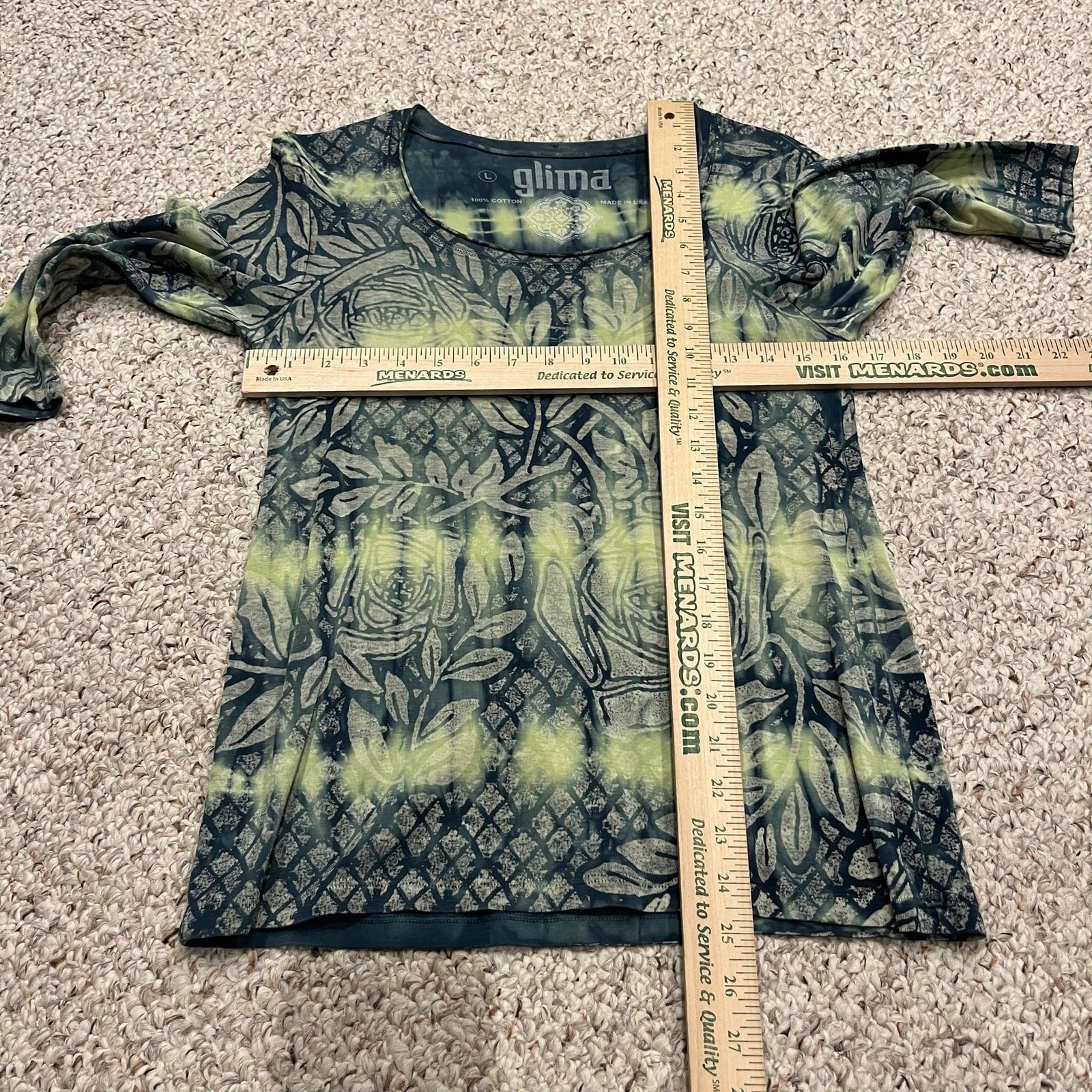Glima Tie Dye Rose Floral Pattern Tee L 3/4 Sleeve Fairy Grunge Retro Y2K