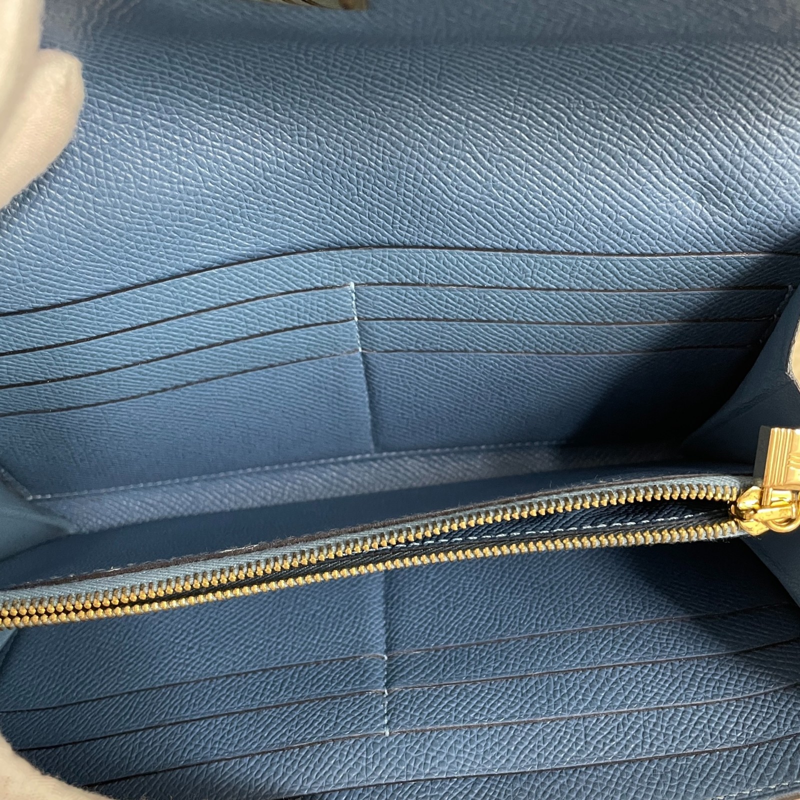 Hermes Kelly Long Blue Epsom Silver Clutch Wallet