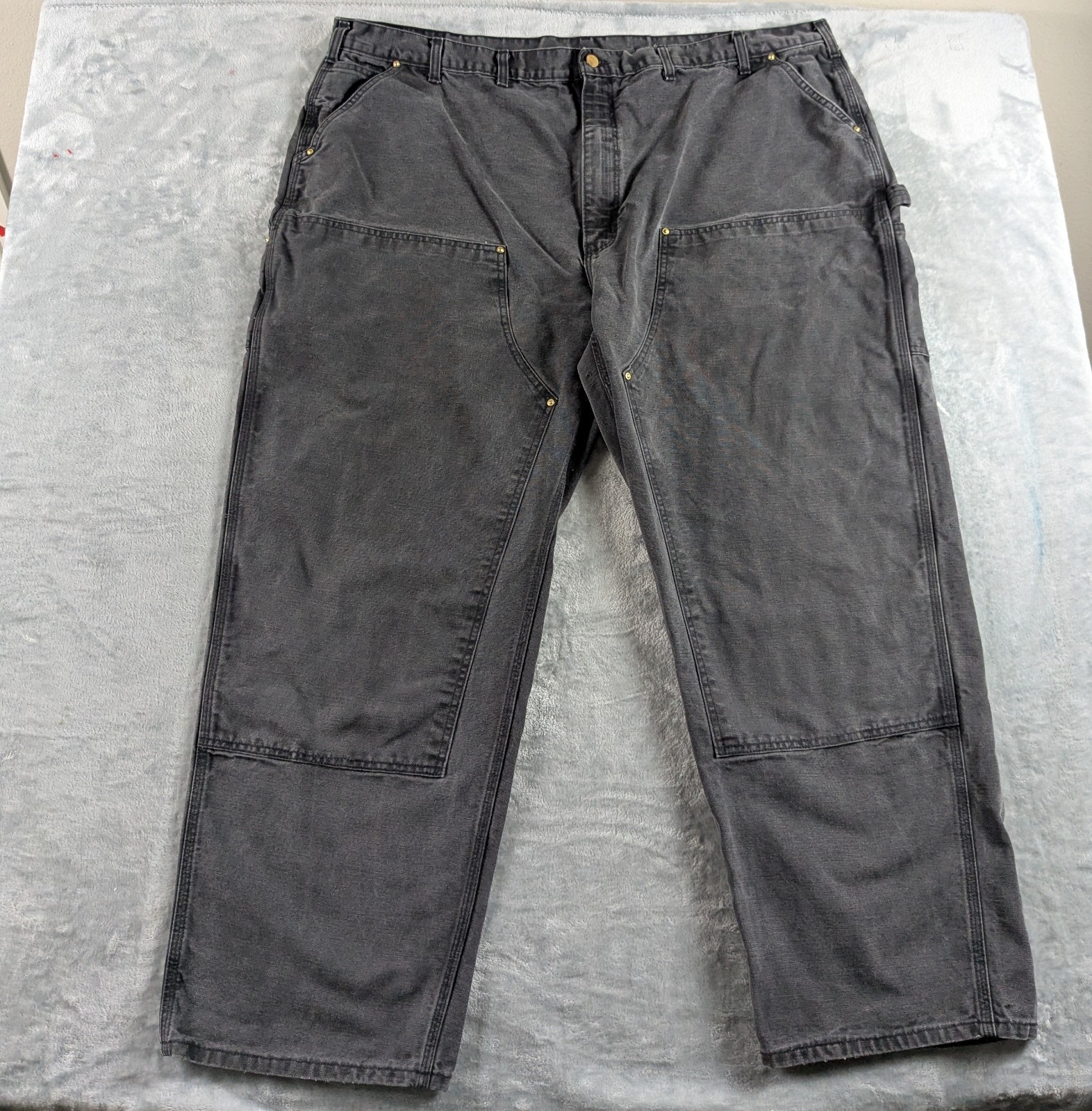 VTG Carhartt Double Knee Carpenter Pants Men 50×32 Black Faded B01 BLK USA Made