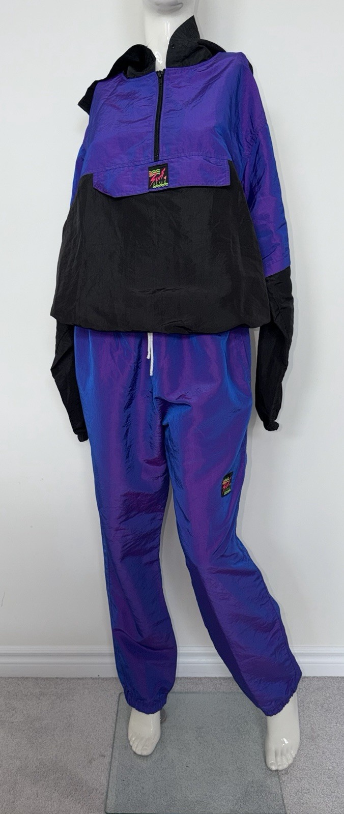 SURF STYLE Vintage 2 Pc Hooded Windbreaker/pants Iridescent Purple One Size