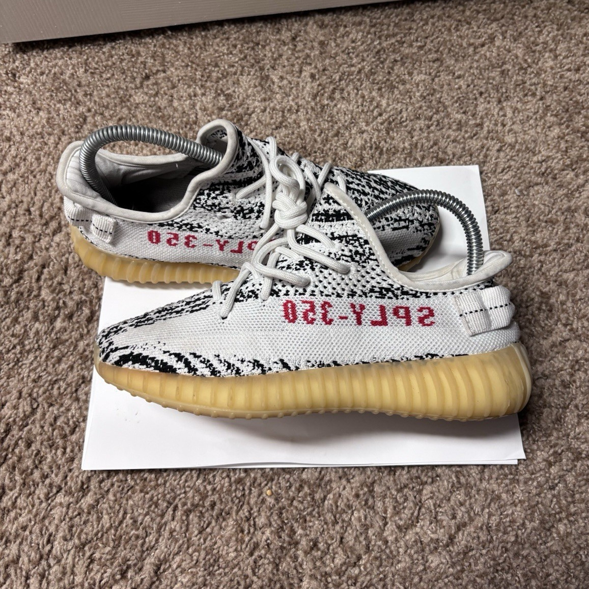 adidas Yeezy 350 V2 Zebra Low Top Primeknit Sneakers White/Core Black/Red
