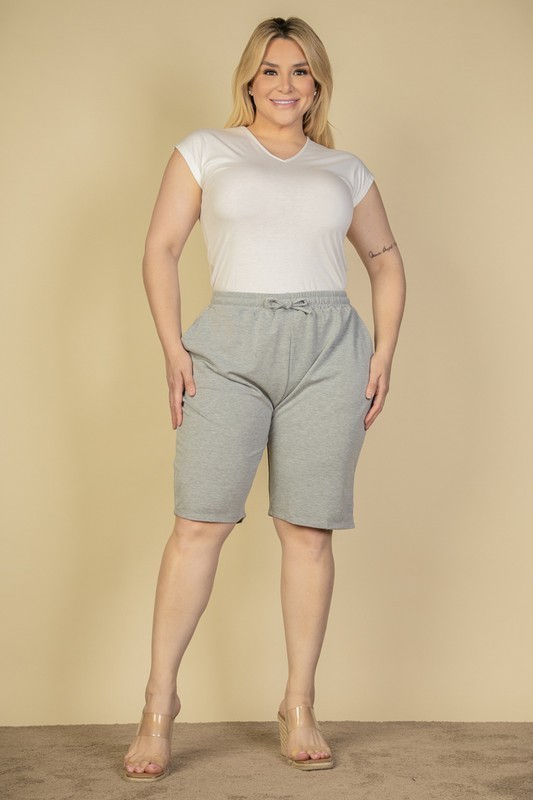 Terry Cloth Shorts Elastic Drawstring Waistband Plus Size Side Pockets 3417x