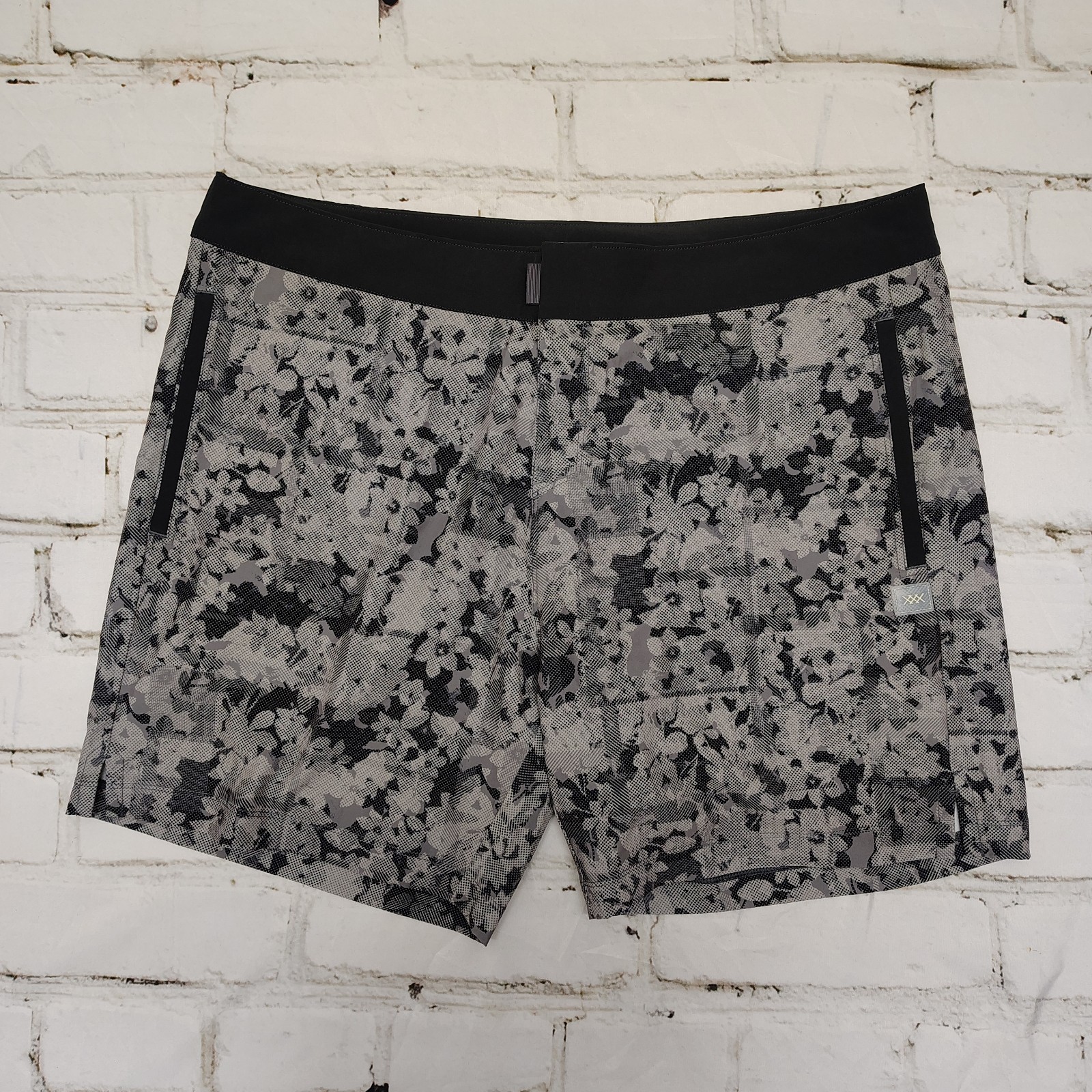 Rhone Point Break Lined Board Shorts Mens 36 Gray Digi Camo Leaf AOP Swim Trunks