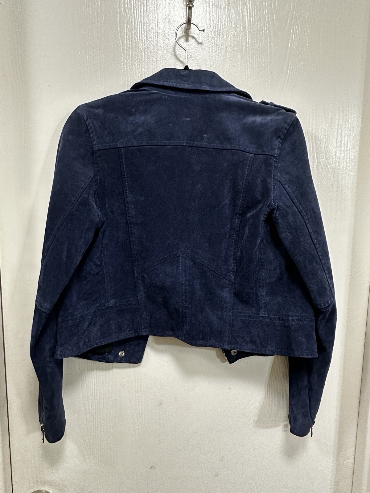 SL8 Moto Jacket Blue Leather Suede Silver Zippers Urban size Small