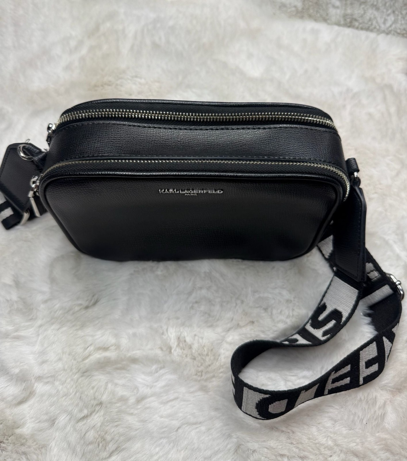 KARL LAGERFELD PARIS Maybelle Camera Crossbody Bag with Logo Webbed Strap