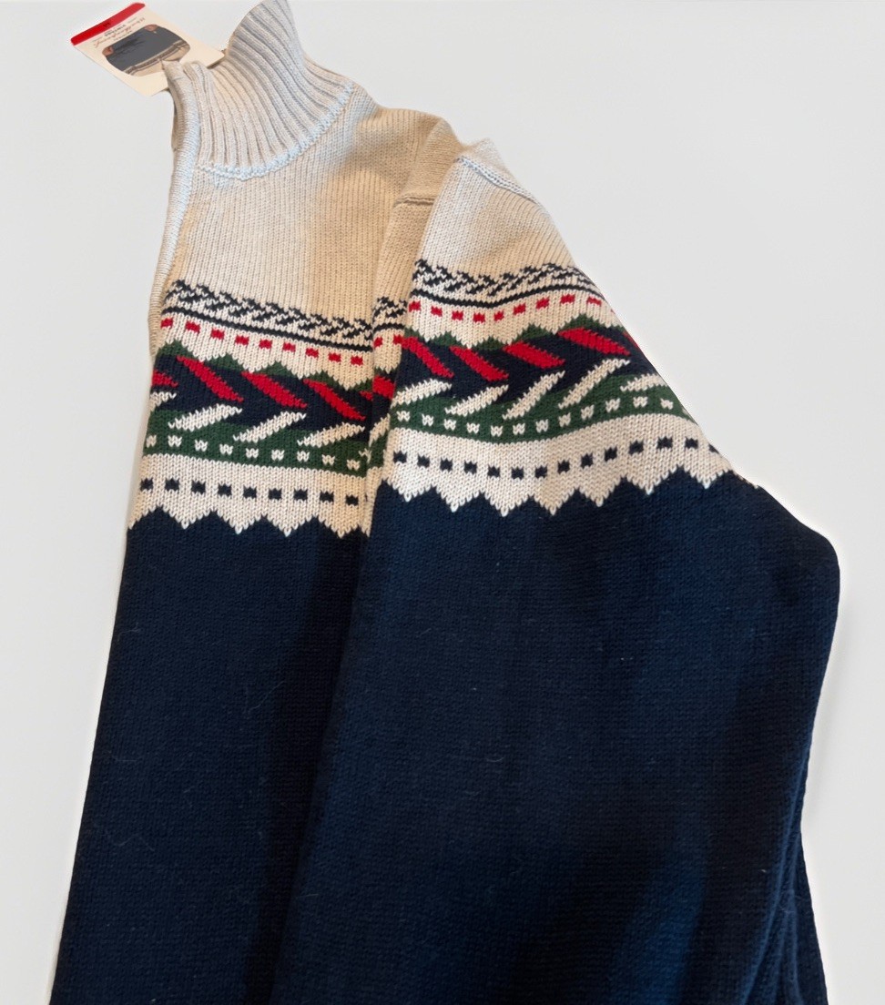 Vtg Original Weatherproof NAVY Nordic Sweater Holiday 100% Cotton Sz M -NEW