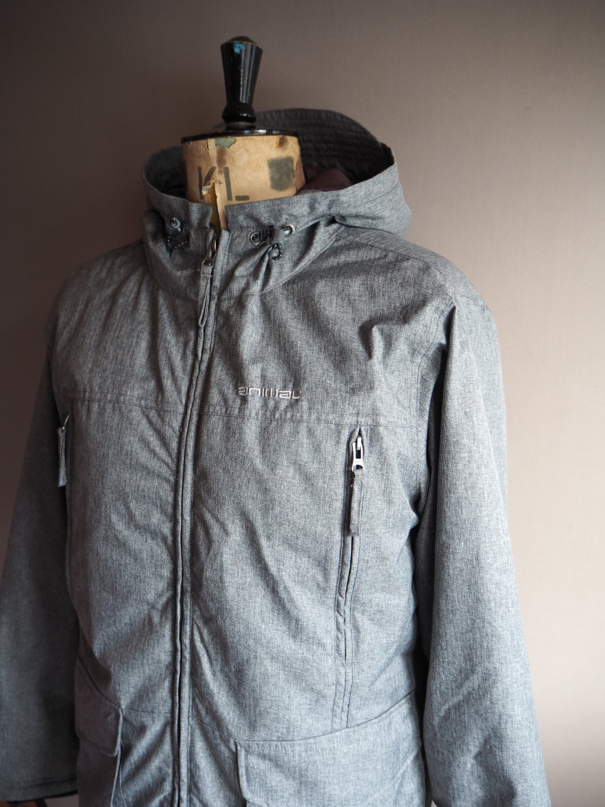 Animal Down Jacket Mens Size M Grey Hooded Insulated Winter