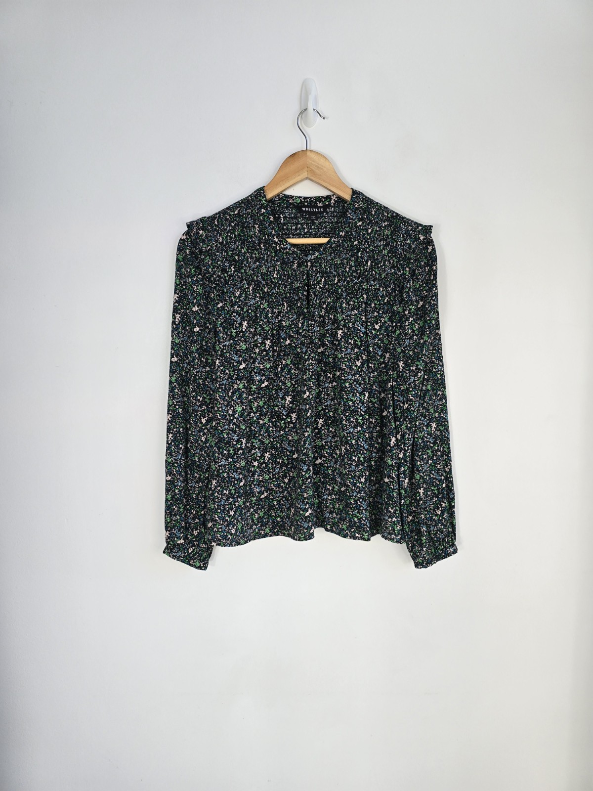 Whistles Size 10 Blouse Blue Green Floral Print Long Sleeve Sleeve Womens Top