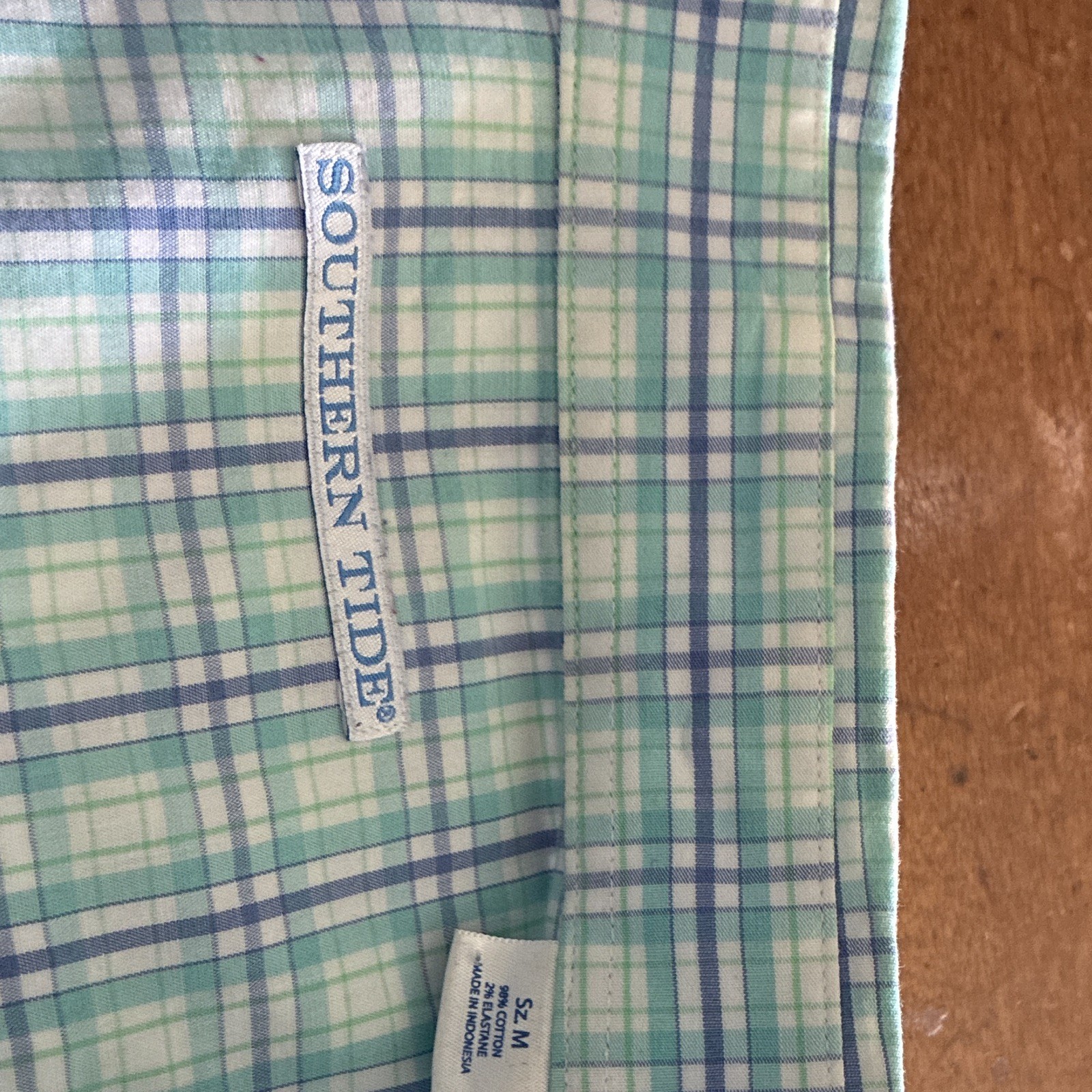 Men’s Green Blue White Plaid Cotton Button-Up Shirt Button-Down Collar L/S