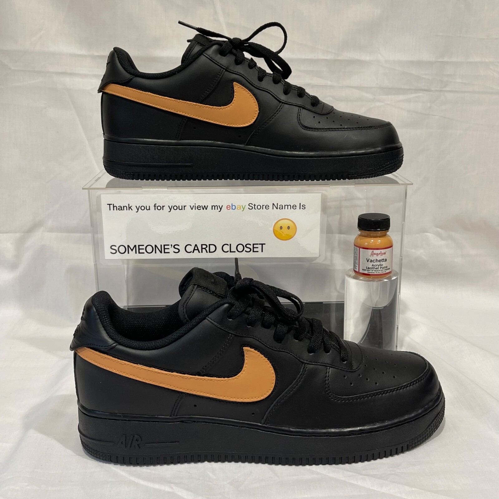 Nike Air Force 1 Low Black (Vachetta Custom Painted Swoosh) SC-#79B
