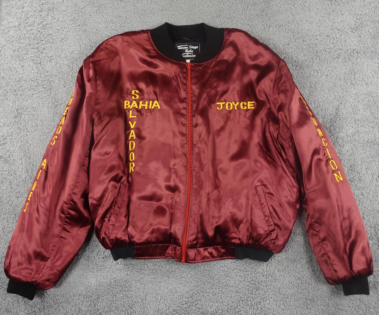 VTG Military Souvenir Bomber Jacket Burgundy Satin West Germany Embroidered 80s
