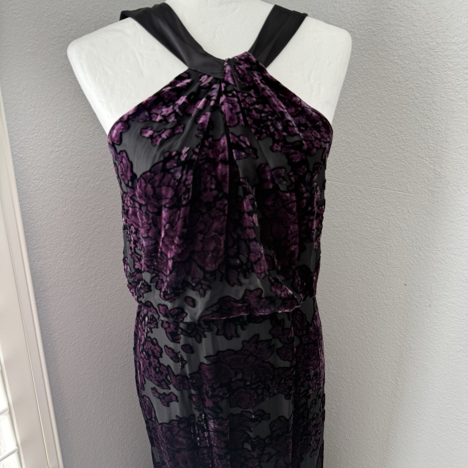Aidan Mattox Purple Burnout Velvet Maxi Dress Gown Whimsigoth Gothic 4 Vtg